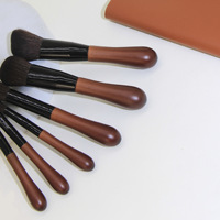 Set Kuas Makeup Kayu Alami Profesional 6-in-1 Kustom Pabrik, Kuas Bedak Tabur & Eyeshadow, Peralatan Kecantikan