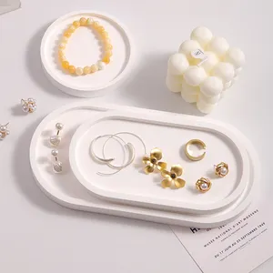 Classic Design Plaster Oval Jewelry Tray White Luxury Plaster Storage Tray Jewelry Tray Display