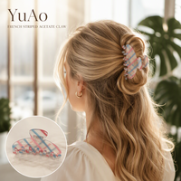 Pince à cheveux YuAo en acétate couleur bonbon, grande pince à cheveux mignonne et douce avec rayures colorées et motif requin