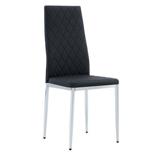 Modern Black PU Leather Dining Chair with Diamond Quilted High Back and <b>Chrome</b> Square <b>Legs</b> for Restaurant Hotel Wedding Venue - Product Image 3