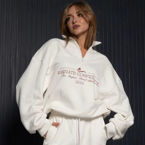 Ensemble pour femmes Fitness Jogger Clothing Custom Workout 2 Piece Women Set Full Zipper Up Crop Top Oversize Hoodie Women Sweatpants Set - Product Image 1