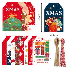 48/96pcs Merry Christmas Tags with string Santa Claus Paper Cards Xmas DIY Party Decor Supplies