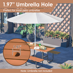 72 In Rectangular Outdoor Picnic <b>Table</b> With Built In Benches Heavy Duty Wooden Dining Set For 6 Person - Product Image 3