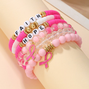 Pink Western Cowboy Style <b>Beaded</b> <b>Bracelet</b> With Letter Charms Stackable Design For Women Jewelry Gift - Product Image 2