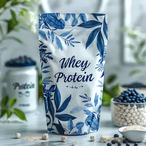 Matte Printed Food Grade Blueberry Whey Protein Powder Pouch Custom Stand Up Mylar Pouches For Powder