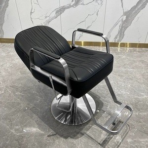Chaise de barbier en cuir synthétique avec accoudoirs en acier inoxydable, chaise de salon de coiffure spéciale pour la coupe de cheveux, relevable et pivotante - Product Image 4