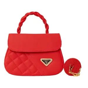 Bolso Bandolera Fana Lucrecia Rojo de Cuero Genuino con Patrón de Diamantes, Correa Única y Decoración de Cadena, a la Moda para Damas - Product Image 3