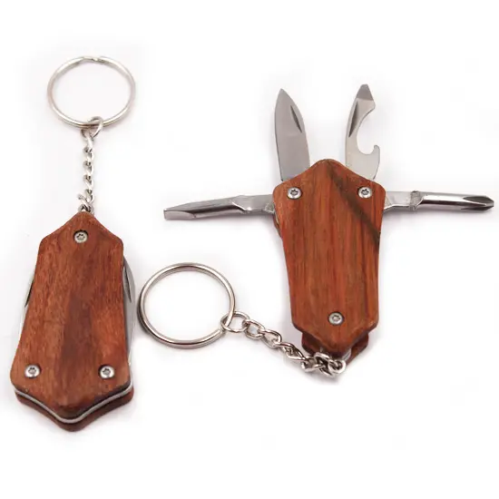 Compact 7-function Tool / Screwdrivers Multi Tool Bottle Opener Pocket Tool Wood keychain