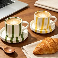 Tasse à café en porcelaine YUBIN style nordique, peinte à la main, rayée, couleur sous-glaçure, haute valeur esthétique, 280 ml, compatible micro-ondes et lave-vaisselle