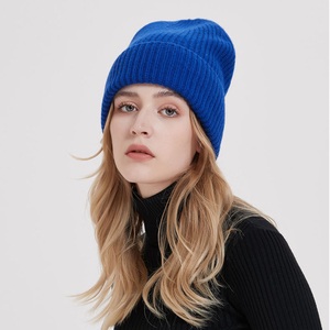 Biểu Tượng Tùy Chỉnh Bán Buôn Sang Trọng Mùa Đông Ấm Áp Rắn Màu Gân 100 Merino Len Đan Skull <span class=keywords><strong>Beanie</strong></span> Cuff Mũ - Product Image 4