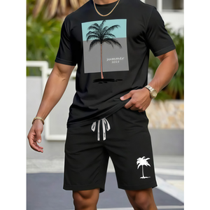 Hot Selling Summer Fashion Custom Logo Puff Printing 100% Cotton Men Oversized Casual Men Shorts <b>Sets</b> Two Piece - Product Image 5