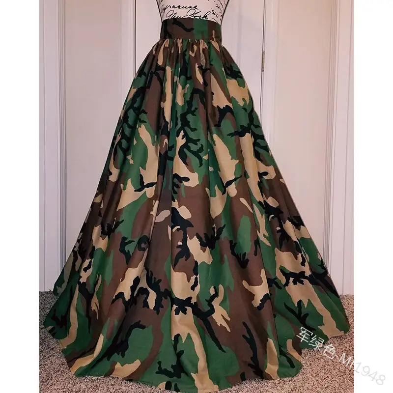 S to 4XL new style women's fashion casual printing camouflage A-line skirt mopping floor high waist long skirt