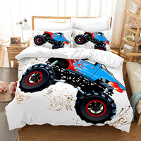 Set Sprei 3D Monster Truck Tekstil Rumah Perlengkapan Tempat Tidur Set Sarung Selimut Monster Jam Truck Set Sarung Selimut 3pcs