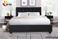 Lit double rembourré en tissu de style moderne avec lattes en bois robustes et cadre de lit queen-size solide pour la chambre à coucher