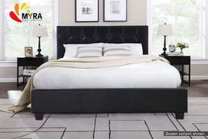 เตียงหุ้มผ้าสไตล์โมเดิร์น พร้อมแผ่นไม้รองรับน้ำหนักได้มากและโครงเตียงขนาดควีนไซส์ที่แข็งแรง สำหรับห้องนอน - Product Image 5