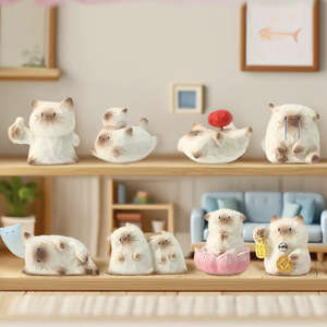 Caja Sorpresa de Figuras Coleccionables de Resina: Mini Figuras de Gatos Siamés con Emociones, Par de Adornos Kawaii para Escritorio, Regalo al por Mayor - Product Image 3