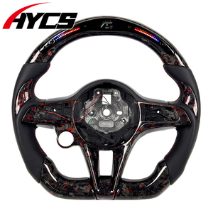 Accessoires intérieurs de voiture, rouge sport, fibre de carbone forgée, volant chauffant à LED avec indicateur de régime pour <span class=keywords><strong>Alfa</strong></span> <span class=keywords><strong>Romeo</strong></span> Giulia <span class=keywords><strong>Stelvio</strong></span> <span class=keywords><strong>Tonale</strong></span> - Product Image 1