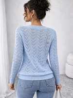 Pull en maille ajouré à col en V pour femme, manches longues, léger, en crochet ajouré, élégant, pour le printemps et l'automne