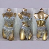 Costume de danse du ventre professionnel pour femmes, vente flash, 3 pièces/ensemble - Soutien-gorge en dentelle sexy, plusieurs couleurs, taille unique, robe de spectacle sur scène