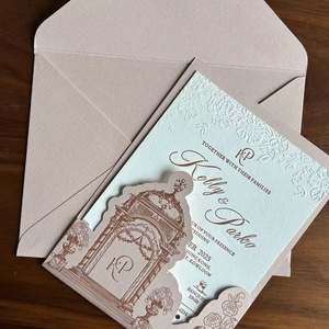 Invitaciones de Boda de Lujo con Relieve y Sobre, Tarjetas de Invitación Personalizadas con Lámina Dorada para Despedida de Soltera, Elegantes y Personalizadas - Product Image 1