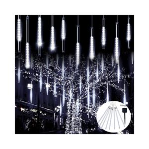 Lumières solaires blanches en forme de gouttes de pluie, effet pluie de météores, pour Halloween, mariage, jardin, arbres, patio - Product Image 1
