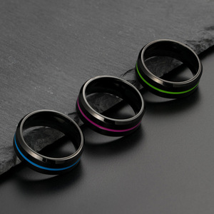 Anillo de tungsteno negro para hombre con incrustaciones fluorescentes verdes, diseño geométrico, para regalo de joyería de moda. - Product Image 2
