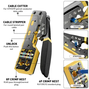 ZOERAX Kit d'outils réseau modèle <span class=keywords><strong>GBG</strong></span>, Pince à sertir RJ45 à passage direct avec testeur de câbles, outil de perforation, dénudeur et coupe-câbles, connecteurs Cat6 - Product Image 2