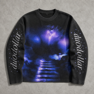 T-shirt a maniche lunghe in maglia waffle OEM ODM, con stampa personalizzata a goccia d'inchiostro, stella e fiamma, spalle scese, da uomo - Product Image 2