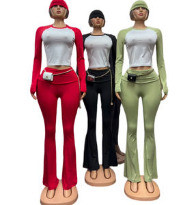 Viviblook Z225ST Conjunto Deportivo Casual para Mujer, Camiseta de Manga Larga con Bloques de Color, Pantalones Largos con Cintura Ajustable y Diadema, Conjunto de Tres Piezas - Product Image 1