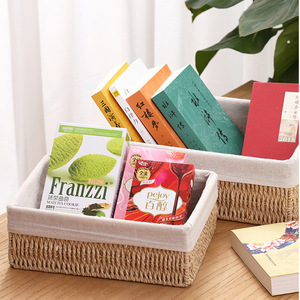 Paniers cadeaux <span class=keywords><strong>en</strong></span> papier <span class=keywords><strong>avec</strong></span> <span class=keywords><strong>couvercle</strong></span> <span class=keywords><strong>en</strong></span> osier rangement plat <span class=keywords><strong>en</strong></span> <span class=keywords><strong>rotin</strong></span> bacs de rangement tissé organisateur boîte pour étagère placard chambre - Product Image 5