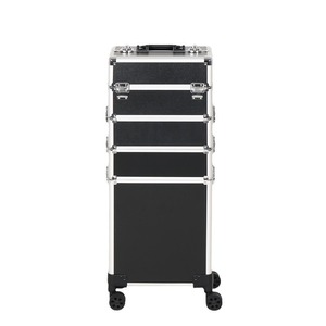 Valise de maquillage professionnelle avec roulettes, rangement multi-niveaux pour techniciennes ongulaires, organiseur cosmétique en métal avec tiroirs - Product Image 2
