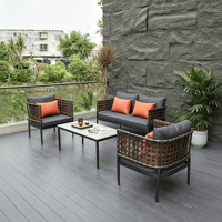 Ensemble de canapés en cuir tressé pour l'extérieur, canapé de patio et table basse en aluminium 4 pièces, mobilier de loisirs pour villa, jardin, hôtel, terrasse