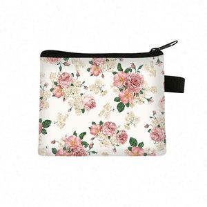 Custom Print Cute Student Girls Coin Purse Polyester Change <b>Storage</b> Bag Flowers Printing Coin Bag - Product Image 1