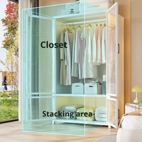 Armoire en acier noir pour chambre à coucher, mobilier de maison, design contemporain assemblé, double porte, tiroir coulissant, gain de place, dressing