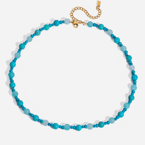 Turquoise <b>Beaded</b> <b>Necklace</b> With Gold Clasp Round Ball Shape Fashion Jewelry For Women - Product Image 1