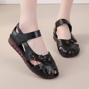 Fashion <strong>Woman's</strong> Retro Flat <strong>s</strong> <strong>Women's</strong> <strong>Oxford</strong> Ethnic Style Floral Flat <strong>s</strong> Casual Sandals Old Ladies Genuine Leather <strong>s</strong> - Product Image 1