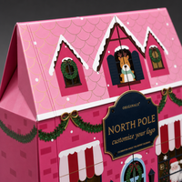 Boîte de calendrier de l'avent en forme de maison Leabon, rose, boîte cadeau de Noël, logo personnalisé, carton, vente en gros, usine avec service OEM et ODM