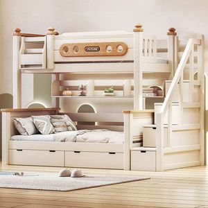 Ensemble de meubles de chambre d'enfant en gros d'usine, lit superposé en bois massif avec bureau, lit superposé en bois de rose avec échelles et tiroirs - Product Image 3