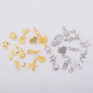 JS1704 Small Tiny MIni Jewelry Supplies Plain 18K Gold Plated Star Lightning Sunshine Daisy Flower Heart Cross Charm Pendants