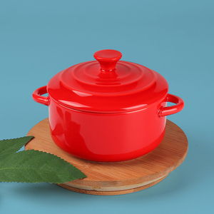 Wholesale Ceramic Red Round Soup Cooking <strong>Pot</strong> <strong>Small</strong> Porcelain Stew <strong>Pot</strong> With Handles &amp; <strong>Lid</strong> - Product Image 2