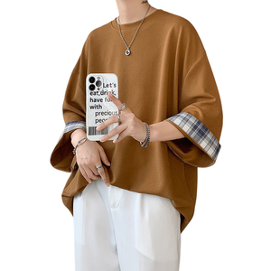 Primavera estate t-shirt oversize per gli uomini delle donne 2XL <span class=keywords><strong>stile</strong></span> coreano ampio Plaid Casual sette maniche bianco <span class=keywords><strong>maschile</strong></span> t-shirt lunga - Product Image 5