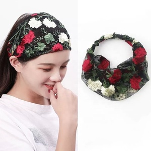 Nouveaux bandeaux en dentelle florale pour femmes, rétro, triangle, creux, foulard, chapeau, voyage, bandeau à fleurs de pivoine, accessoires pour cheveux - Product Image 1