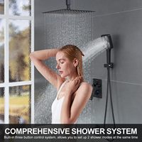 Ensemble de robinetterie de douche pour baignoire avec vanne d'équilibrage de pression, fixation au plafond noir mat 12 pouces, pommeau de douche carré à 1 poignée, sans barre coulissante