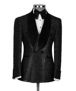 <span class=keywords><strong>Costume</strong></span> de mariage <span class=keywords><strong>sur</strong></span> <span class=keywords><strong>mesure</strong></span> noir brillant pour homme, col châle, 3 pièces, coupe ajustée, pour soirée et marié - Product Image 1