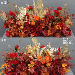 Vente en gros rangée de fleurs <span class=keywords><strong>orange</strong></span> brûlées décoration de mariage ventilateur plante artificielle fleurs artificielles chemins pour mariage - Product Image 2