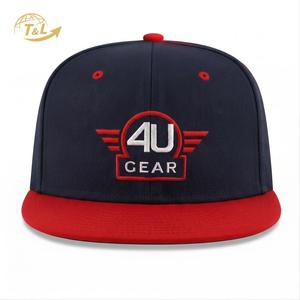 4U Gear Embroidered 6-Panel Adjustable Snapback Cap 100% Cotton <b>Navy</b> Red Brim Street Style Unisex Adult Casual <b>Hat</b> - Product Image 2