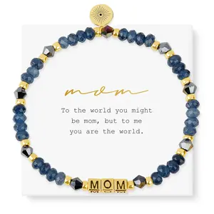 Boho Handmade Beads Bracelet Stack Colorful Faceted Crystal Mom Letter Bracelet For Mothers Day Gift