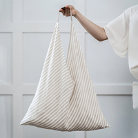 Sac de courses réutilisable, durable, écologique, en lin pur, à rayures, avec bandoulière, pour femmes, design personnalisé