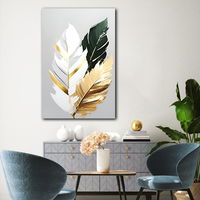 Vente en gros de peinture à l'huile sur le thème des feuilles abstraites faite à la main art mural peinture encadrée prête à accrocher pour la décoration d'hôtel à la maison