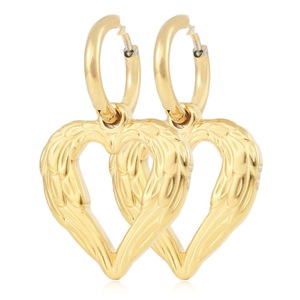 yunnique Heart Shape Gold Hoop <b>Earrings</b> With <b>Wing</b> Design 18K Purity Everyday Wear Dangle <b>Earrings</b> FY190221 - Product Image 1